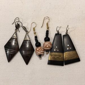 Three pairs of earrings from West Africa